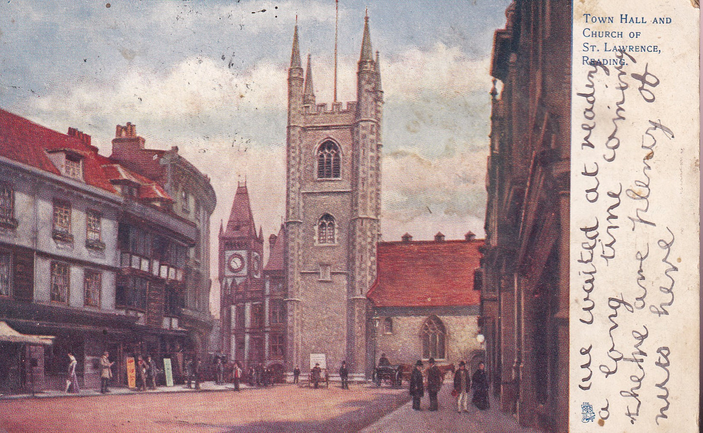 Postcard - Town Hall and Church of St Lawrence, Reading, Berkshire, England - Printed - Posted
