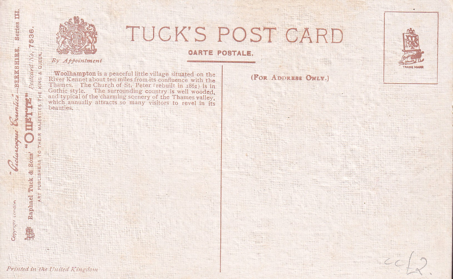 Postcard - On The Kennet, Woolhampton, Berkshire, England - Printed - Unposted