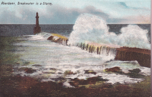 Postcard - Breakwater in a Storm, Aberdeen, Aberdeenshire, Scotland - Printed - Unposted
