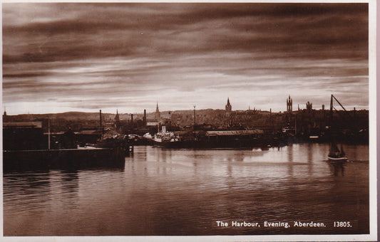 Postcard - The Harbour, Evening, Aberdeen, Aberdeenshire, Scotland - RPPC - Unposted