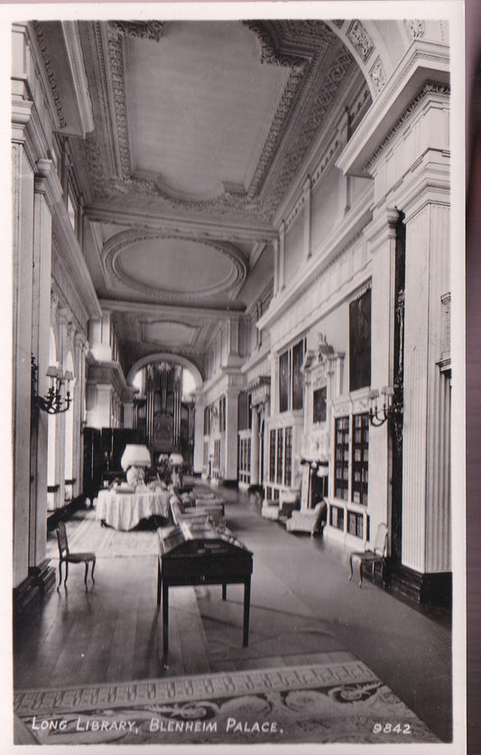 Postcard - Long Library, Blenheim Palace, Woodstock, Oxfordshire, England - RPPC - Unposted