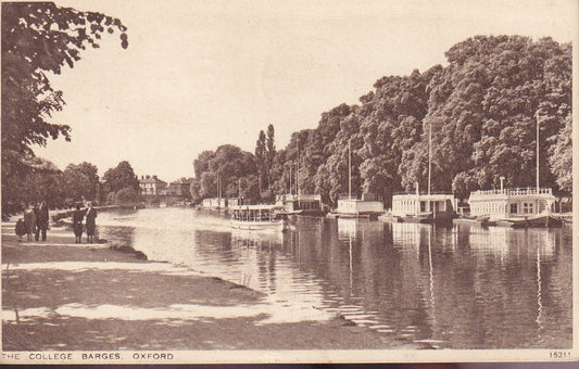 Postcard - The College Barges, Oxford, Oxfordshire, England - Printed - Posted