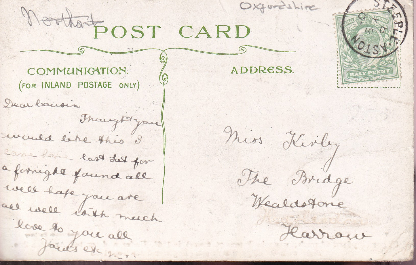 Postcard - Upper Heyford Church, Oxfordshire, England - Printed - Posted