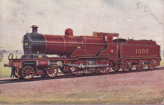 Railway Postcard - Three Cylinder Compound Express Locomotive, Midland Railway - Printed - Posted
