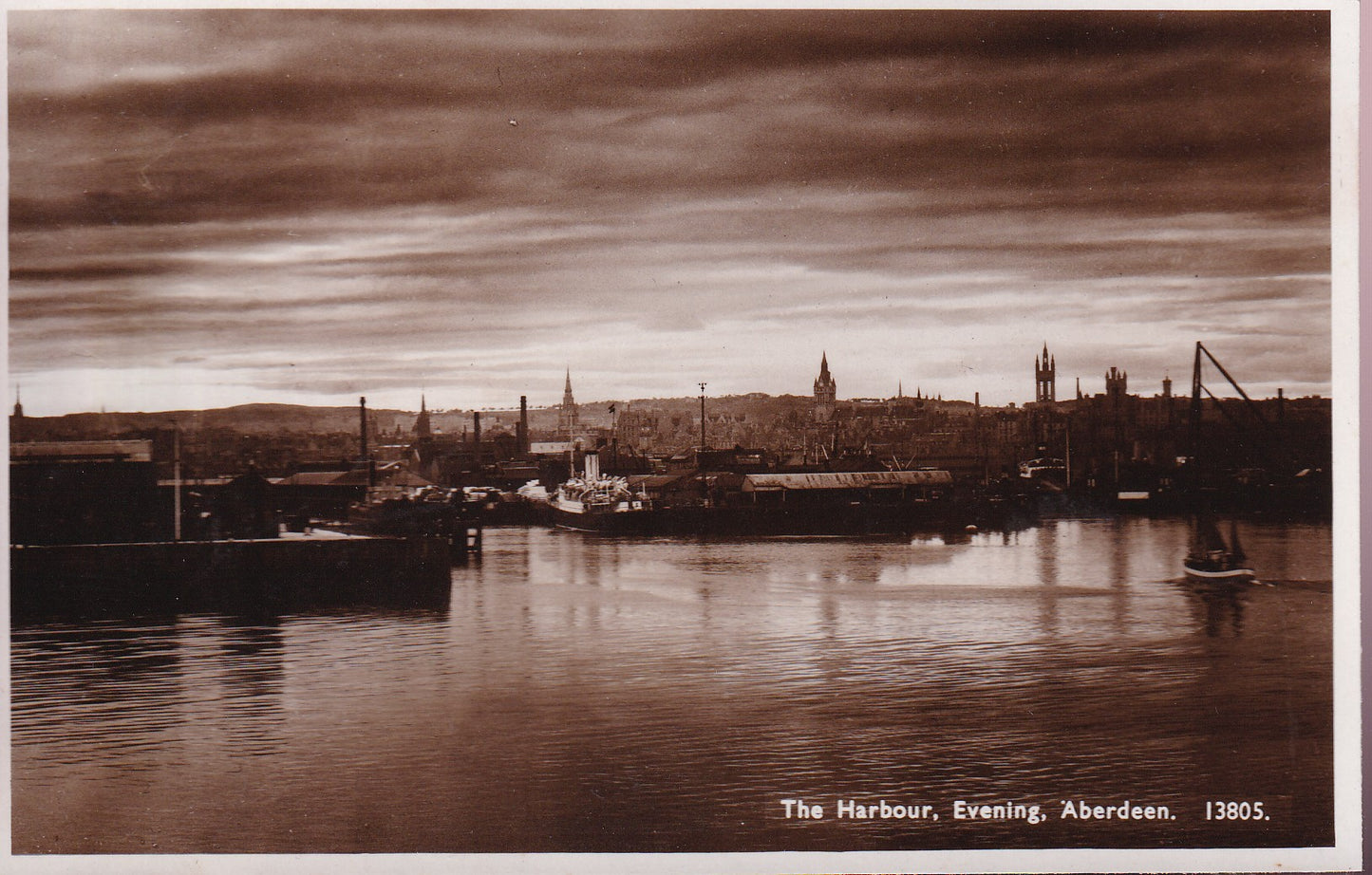 Postcard - The Harbour, Evening, Aberdeen, Aberdeenshire, Scotland - RPPC - Unposted