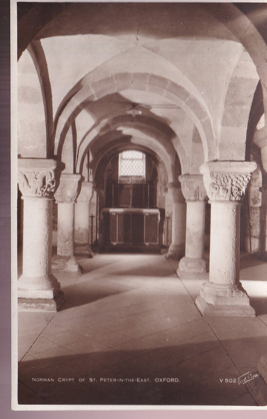 Postcard - Norman Crypt of St Peter-In-The-East, Oxford, Oxfordshire, England - RPPC - Unposted